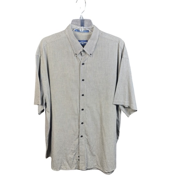 Alan Flusser Shirt Mens 2XL Gray Black Micro Houndstooth Button Up Short Sleeve - Picture 1 of 4